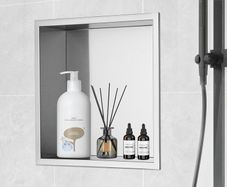 Shower niche  Stainless Steel, Wall-Inserted Niche Recessed Double Shelves, Sealed Waterproof Rust-Resistant Modern Niche for Shower Bathroom Soap Storage, Silver