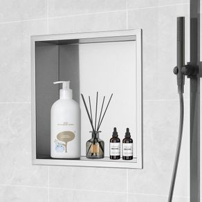 Shower niche  Stainless Steel, Wall-Inserted Niche Recessed Double Shelves, Sealed Waterproof Rust-Resistant Modern Niche for Shower Bathroom Soap Storage, Silver