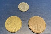 Belgium francs coins 20, 1 and 5 with Dutch text 1981 -1989