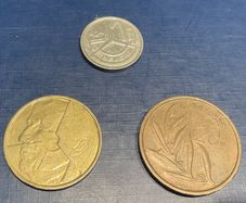 Belgium francs coins 20, 1 and 5 with Dutch text 1981 -1989