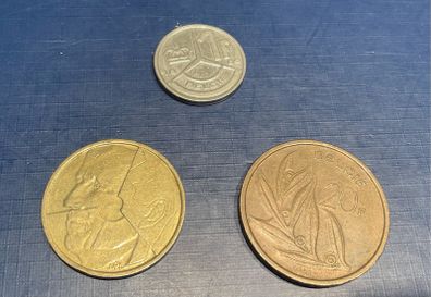 Belgium francs coins 20, 1 and 5 with Dutch text 1981 -1989
