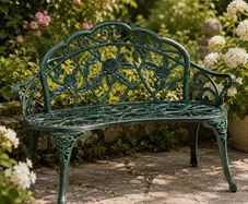 Garden Bench for 2 People Rose Design Cast Aluminium