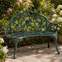 Garden Bench for 2 People Rose Design Cast Aluminium