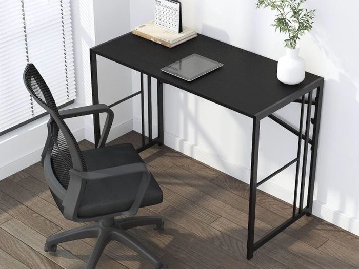 Small Folding Computer Desk 90 cm No Assembly Required, Black Writing Gaming Computer Desk for Small Spaces, Narrow Home Office Desk, Portable Camping Table