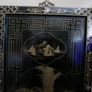 Vintage large Japanese Mother of Pearl Wall Panel / Black Lacquer Geisha Warrior & Floral ORIENTAL WALL ART Image 4