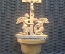 Antique solid Brass Holy Water Font Crucifix and Angels