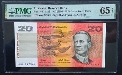 Australia | 20 Dollars | 1994 | P.46i | AAA 242364 | GEM UNC 65 EPQ