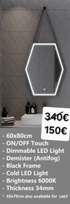 LED Bathroom Mirror Black Frame Antifog Touch Switch