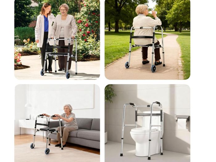 Walking Frame with Wheels & Seat,  Like New (1 Month Use)