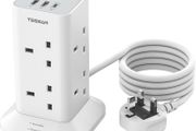Tower Extension Lead with USB C Slots, TESSAN 8 Way Plug Extension Socket with Switch, Surge Protected Power Strip with 2M Cable for Home, School Supplies