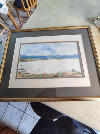 Signed watercooler framed picture seascape of west of ireland.