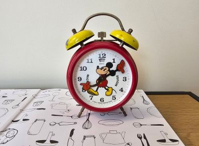 Vintage Bradley Micky Mouse Alarm Clock Mechanical Wind up 1970s Licencesed Disney clock