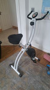 Foldable Exercise Bike, Indoor Fitness Bicycle Trainer with 8-level Magnetic Resistance and LCD Monitor, Red