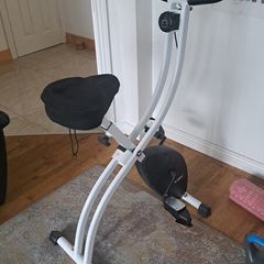 Foldable Exercise Bike, Indoor Fitness Bicycle Trainer with 8-level Magnetic Resistance and LCD Monitor, Red