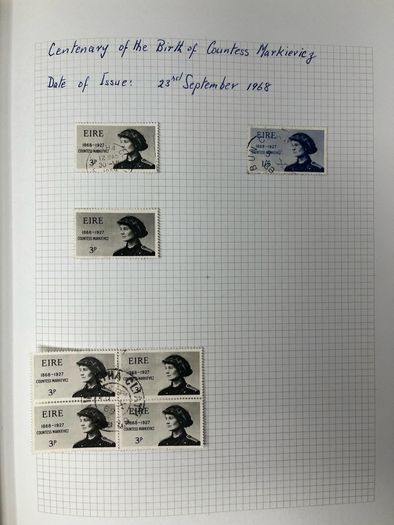 1965-74 Ireland used written up on spring back pages including some varieties/ errors in spring back album. Includes loads of spare pages. Note 66 rising set and MacCurtain & MacSweeney sets.