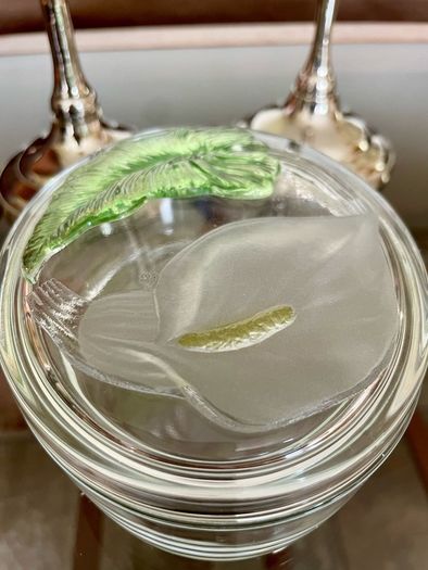Vintage Calla Lily Oval Glass Lidded Dish Keepsake Box France