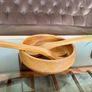 Mid Century Honey Teak Turned Medium Salad Bowl and Servers by Retos Shannon Image 10