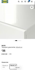 Ikea Besta top glass panel for 3 cabinets