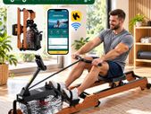 Wooden Water Rowing Machine  Foldable Home Gym Rower with Bluetooth, LCD Display & 6 Resistance Levels