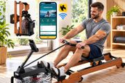 Wooden Water Rowing Machine  Foldable Home Gym Rower with Bluetooth, LCD Display &amp; 6 Resistance Levels
