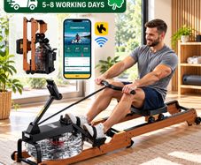 Wooden Water Rowing Machine  Foldable Home Gym Rower with Bluetooth, LCD Display & 6 Resistance Levels