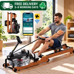 Wooden Water Rowing Machine  Foldable Home Gym Rower with Bluetooth, LCD Display & 6 Resistance Levels