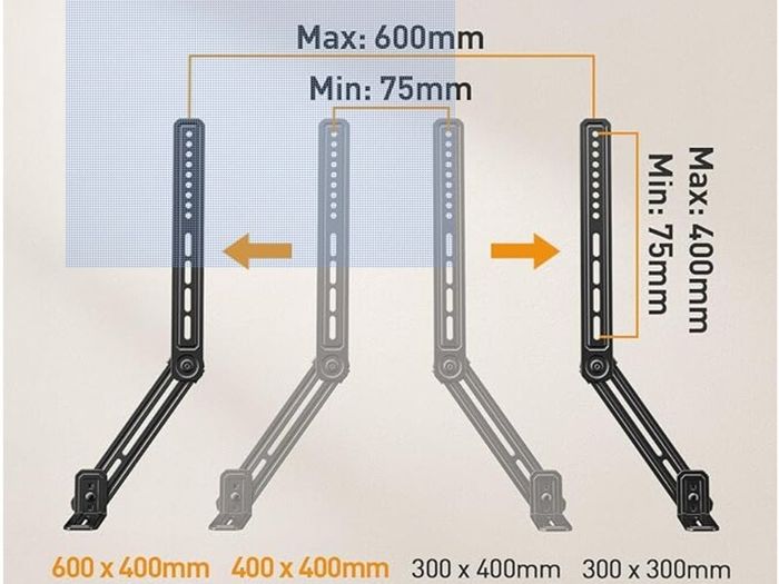 Perlegear full motion TV Wall + Sound bar Bracket for 26-65 inch TVs