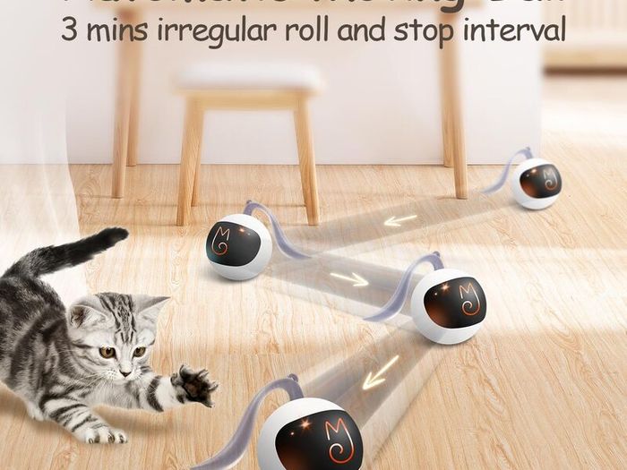 Interactive Cat Ball Toy Set, Fun Tracker, Automatic Rolling Chase Ball with Fluffy Tail, A Small Mice, Rechargeable