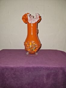 1960's Orange ruffled blown glass vase