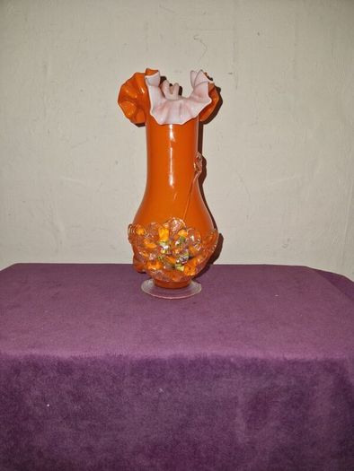 1960's Orange ruffled blown glass vase