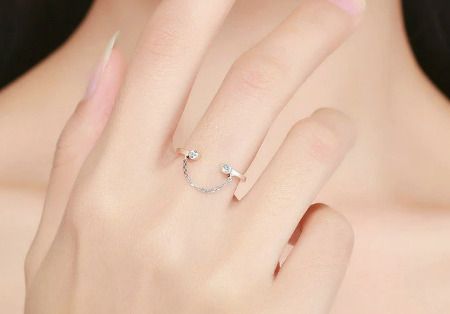 925 Sterling Silver Tassel Adjustable Clear CZ Ring