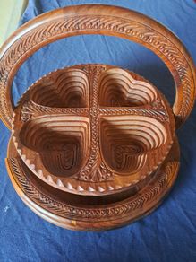 Hand Carved Wooden Basket / Serving Dish