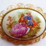 Vintage Medallion Medieval French Couple Courting Vintage Gold Brooch Pin Image 3