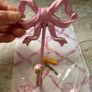 Large 13cm high x 10cm width metal bow hook in bubblegum pink with gold detail Image 3