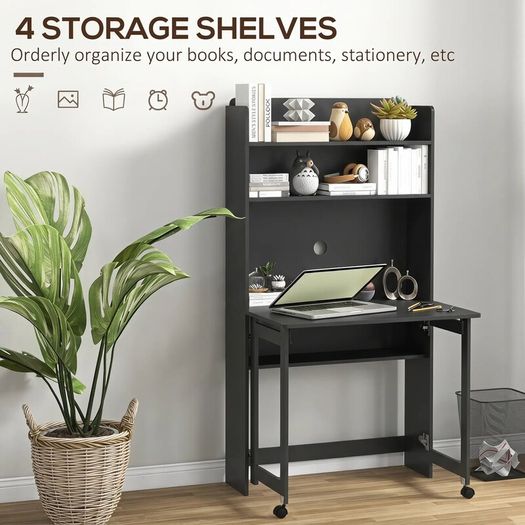 Foldable Computer Desk with Storage Shelves