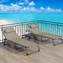 Reclining Sun Lounger Set of 2, Folding Sun Bed 4 Position Adjustable, 190x60x31 cm Sunloungers with Removable Headrest & Side Pocket Load capacity 300lbs for Garden, Beach, Camping, Khaki Image 4