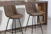 Set of 2 PU Leather Swivel Bar Stools - Brown