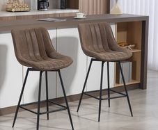 Set of 2 PU Leather Swivel Bar Stools - Brown