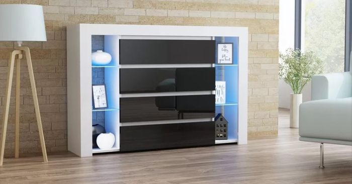 LED Sideboard With 4 Drawers Modern Sideboard With LED lights LED Cabinet Living Room High Gloss Sideboard