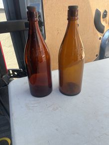 2 empty Flagons. Bulmers bottles.. corked caps