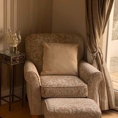 Large Cream Armchair and Footrest