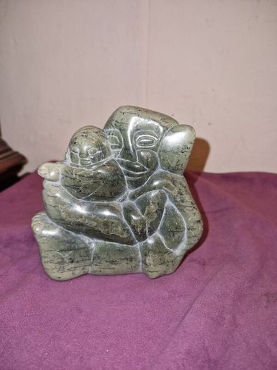 Rare Eskimo/Inuit carved stone figure of Mother and Child
