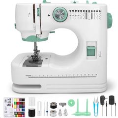 Portable Electric with 12 Built-In Stitch Patterns, 6 Presser Feet, Foot Pedal, 2-Speed Control, Fast Sewing for Clothes, Fabrics, DIY & Home Use
