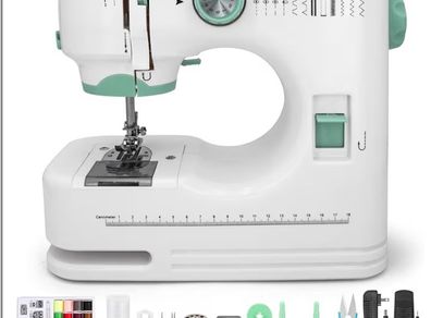 Portable Electric with 12 Built-In Stitch Patterns, 6 Presser Feet, Foot Pedal, 2-Speed Control, Fast Sewing for Clothes, Fabrics, DIY & Home Use