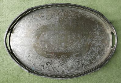 Vintage Silver Plated Gallery Tray: Sheffield Copper Serving Tray