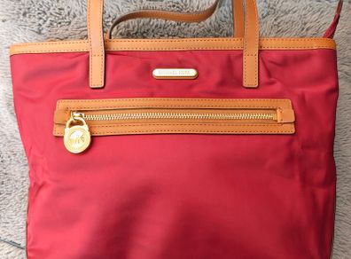 Michael Kors Burgundy Nylon & Leather Tote Bag