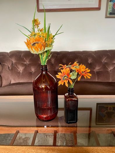 Vintage Amber Ribbed Glass Apothecary Bottle Farmhouse Decor & Medicine or Poison Bottle