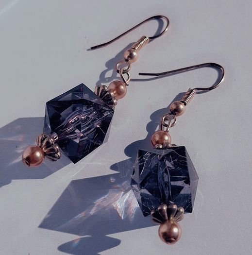 Smokey Plum Glass Cube Facet Drop Earrings