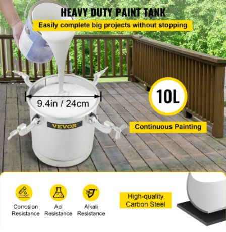2-1/2 Gallon Pressure Feed Paint Tank Pot Spray Gun Sprayer System Air Fluid Hoses for House Keeping or Commercial