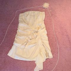 PrettyLittleThing cream dress matching neck tie